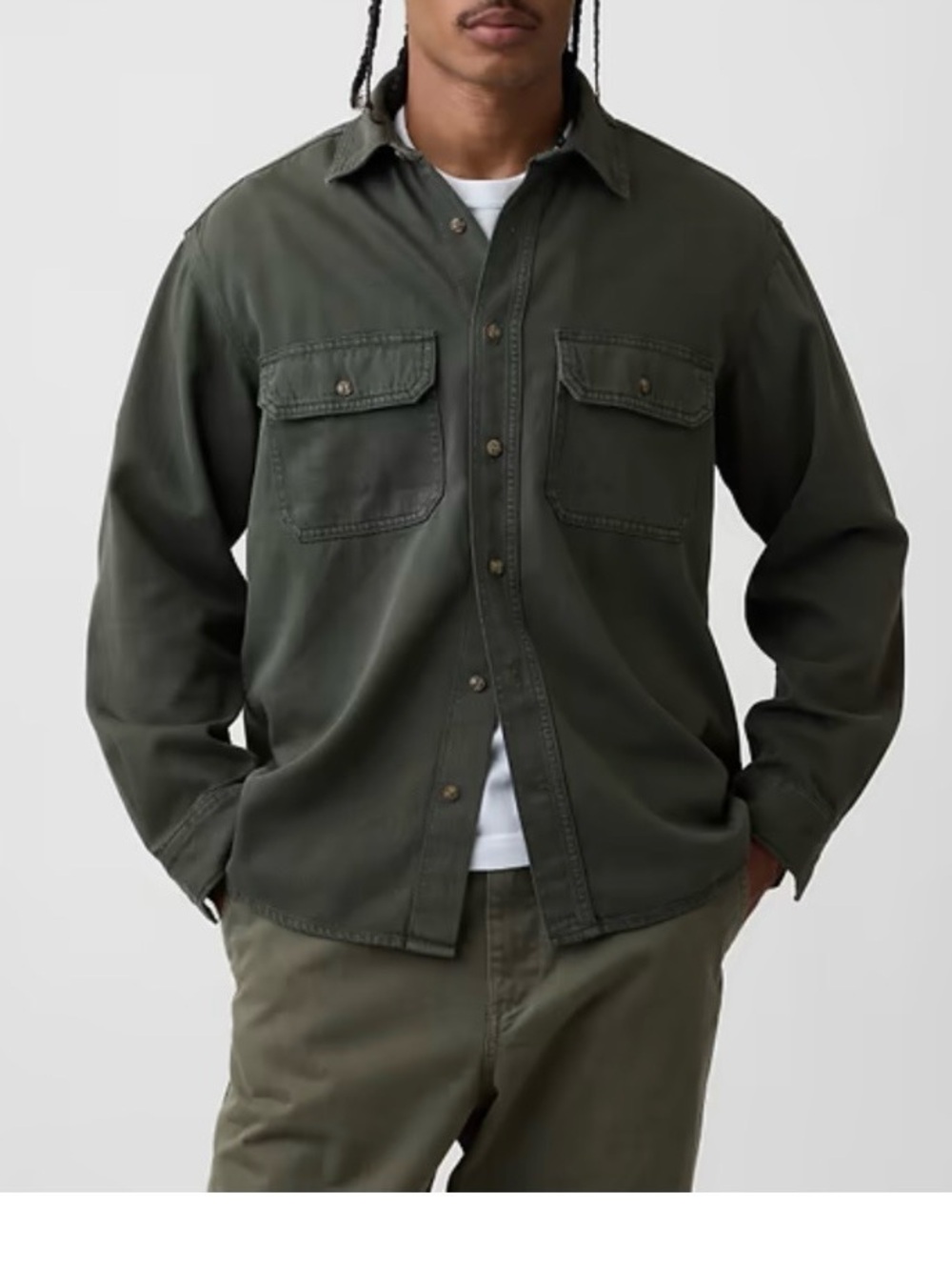 gap long sleeve denim relaxed shirt tweed green